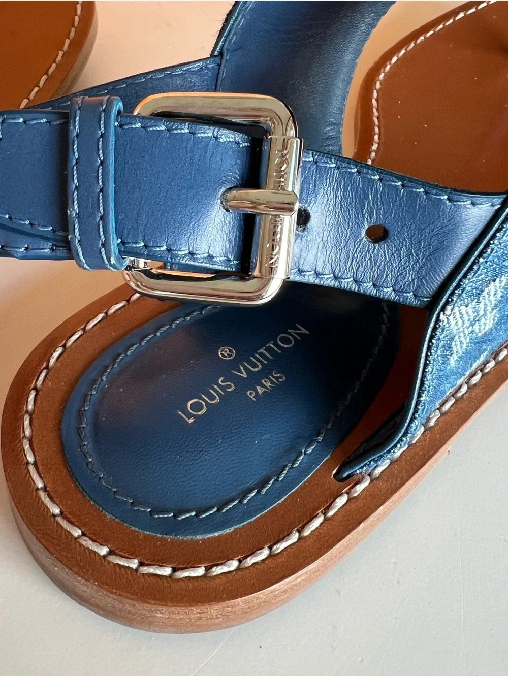 LOUIS VUITTON Starboard Flat Thong Sandal in Blue Monogram Denim ๐ Size 38 - Picture 6 of 16